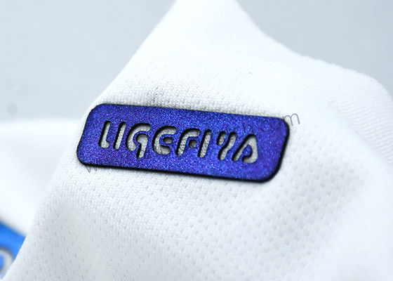 SGS OEKO Mengangkat Logo Karet Perpindahan Panas 2D Warna Biru