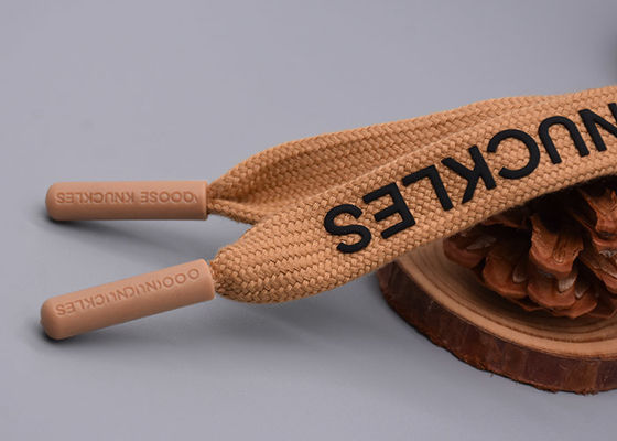 Garments 140cm Polyester Flat Rope Dicetak Dengan Logo Silicone Matte Black